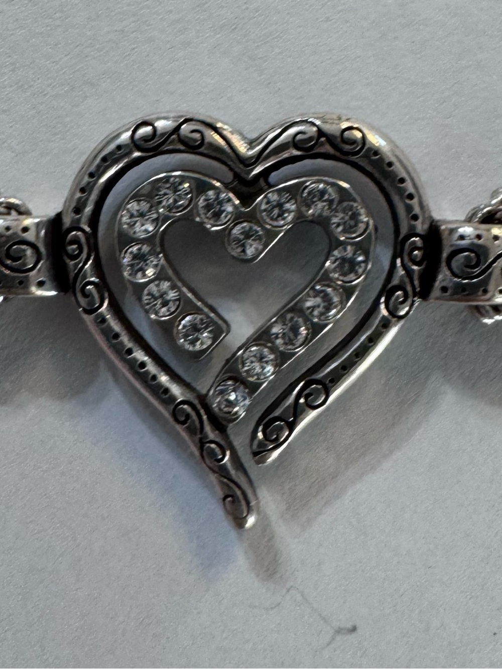 BRIGHTON Silver Heart Crystal Accent Women's Bracelet